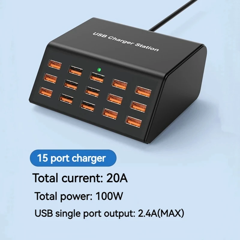 100W Desktop Universal USB Charger 15 Ports USB Fast Charging Station For Ipad Iphone 15 14 13 Pro For Samsung EU Plug