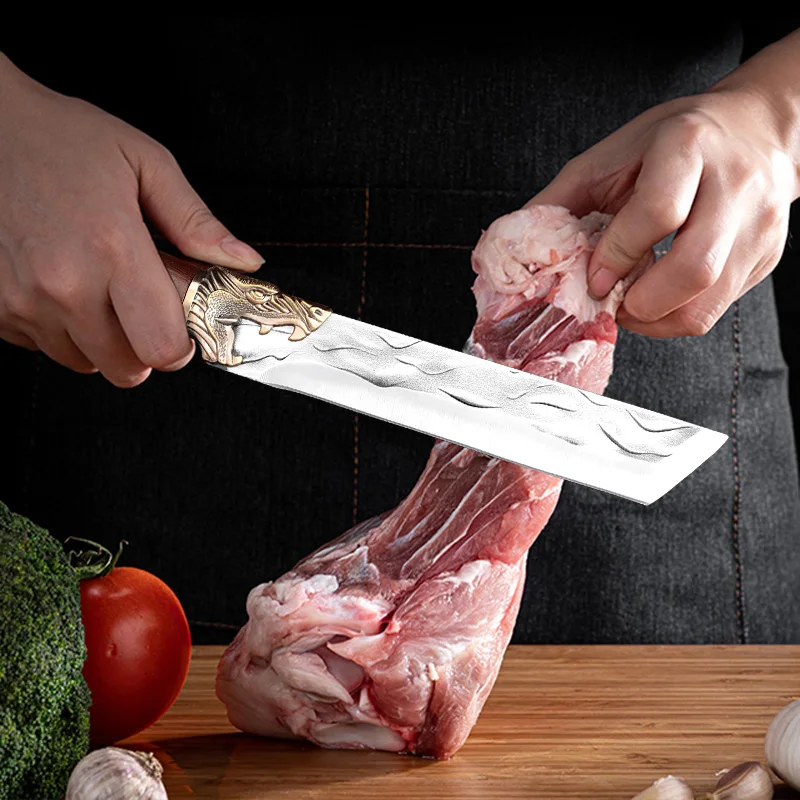 7 Inch Forged Stainless Steel Kitchen Knife Boning Knife Chef Cleaver Meat Fish Chopping Vegetable Utility Knife Slaughter Knife