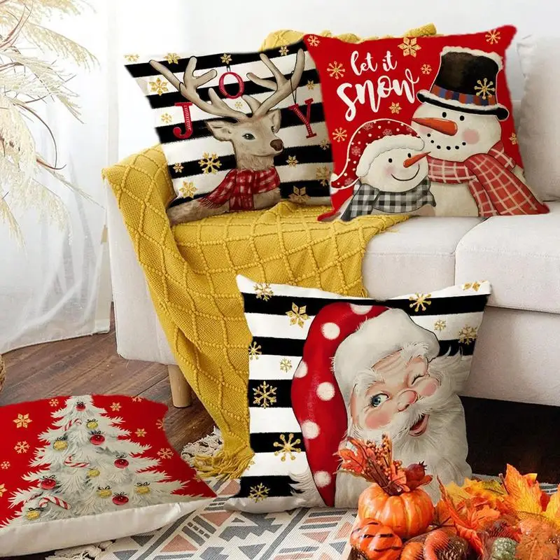 Merry Christmas Pillow Cover Santa Claus Snowman Decor Thanksgiving Day Pumpkin Cushion Cover for Home Party Supplies