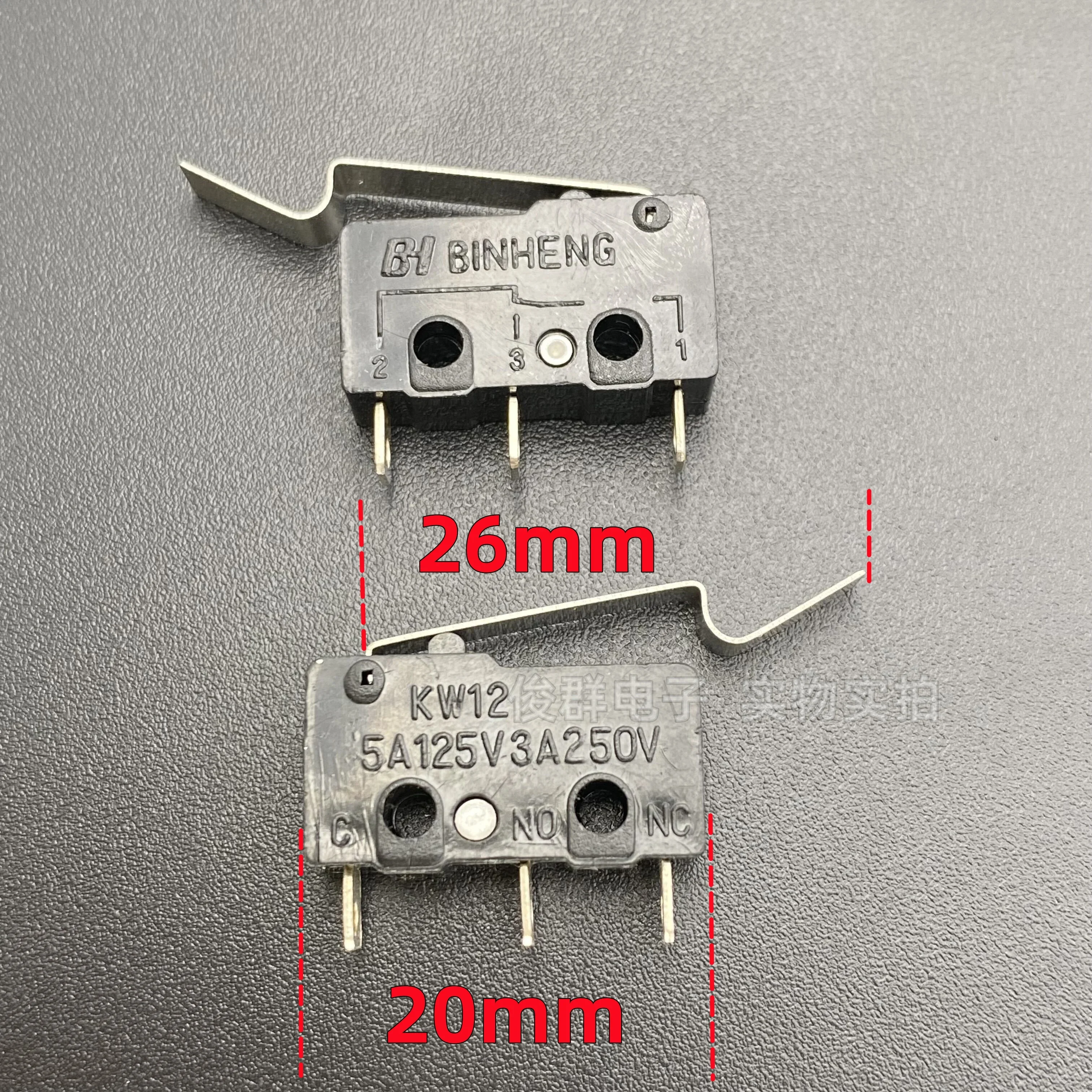 10pcs/ BINHENG micro switch KW12 with bent handle 3 feet 5A detection reset stroke limit light touch button