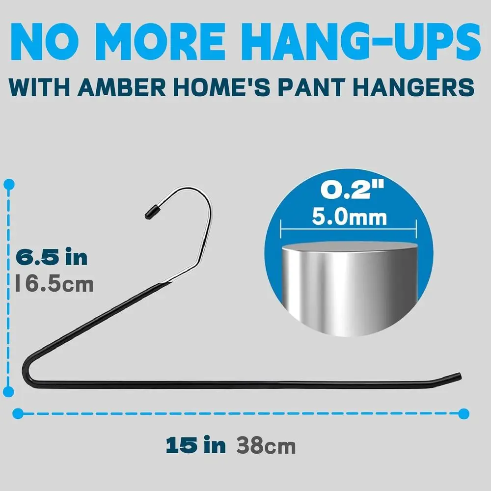 20-Pack 15 Black Metal Non-Slip Pants Hangers for Space-Saving Jeans & Trousers Storage