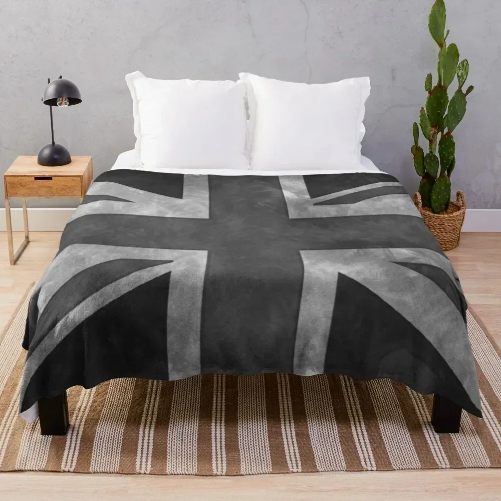 

Greyscale Distressed Union Jack Throw Blanket Anti Shedding Soft Fuzzy Blanket for Home