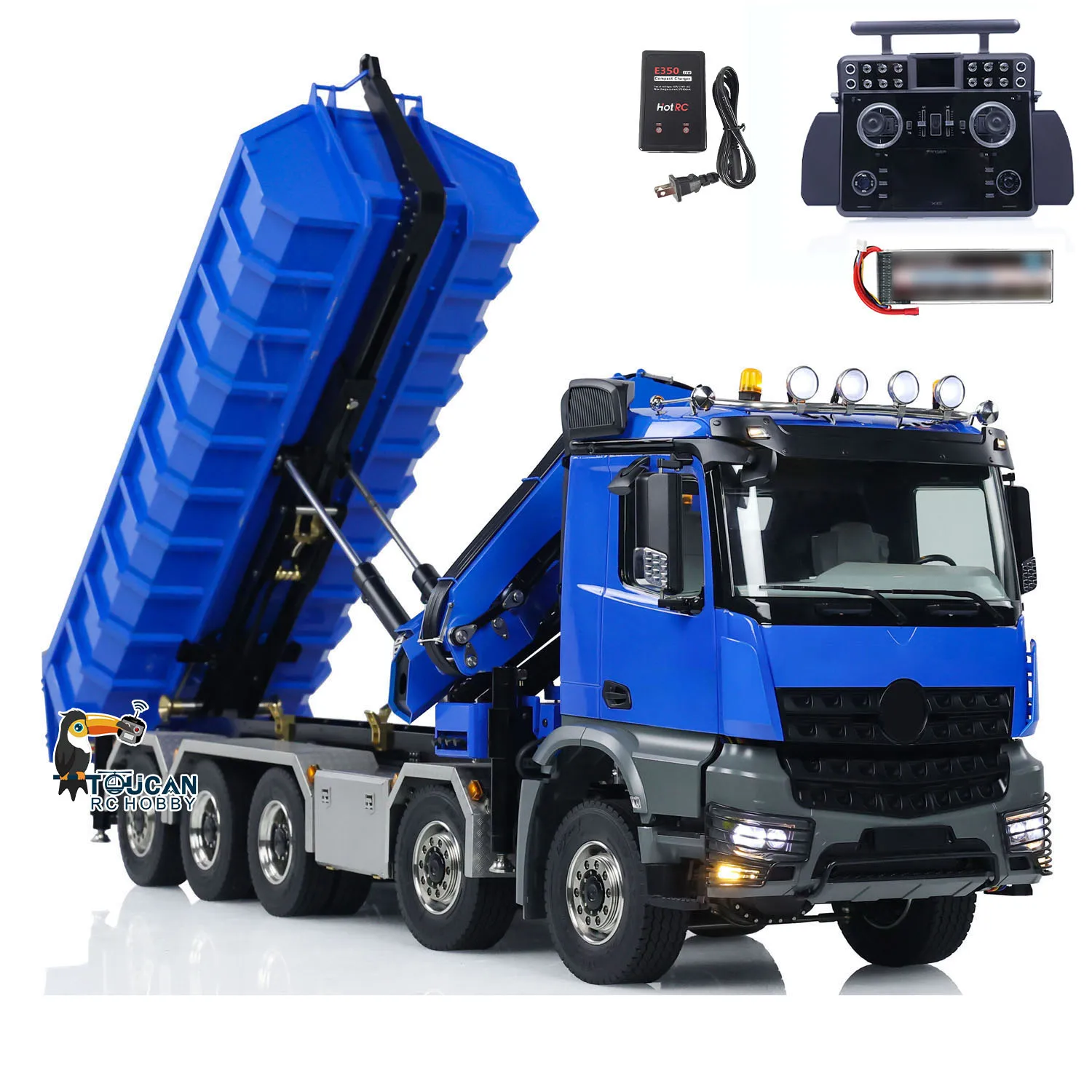 男の子用油圧rcダンパーカー、塗装済み、全ダンプクレーン、トラック、光音車、3スピード送信、1:14、10x10