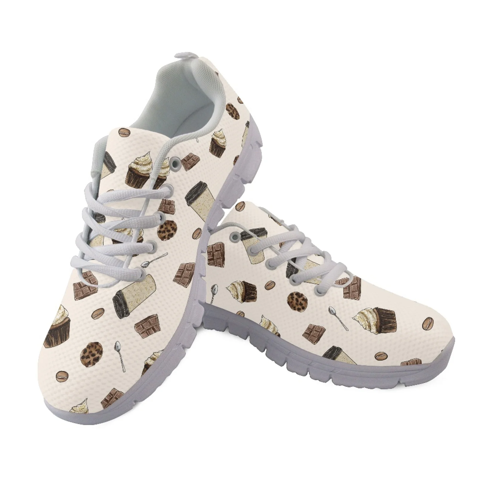Coloranimal Soft Lightweight Fitness Shoes for Women Women's Walking Mesh Sneakers for Running Coffee Dessert