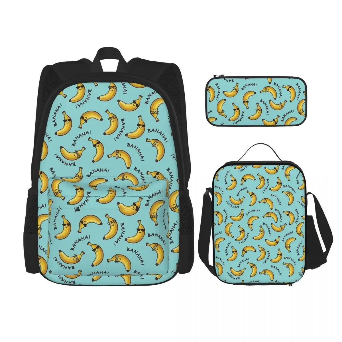 I Am A Cool Banana Pattern Backpacks Boys Girls Bookbag Children School Bags Kids Rucksack Lunch Bag Pen Bag Three-Piece Set