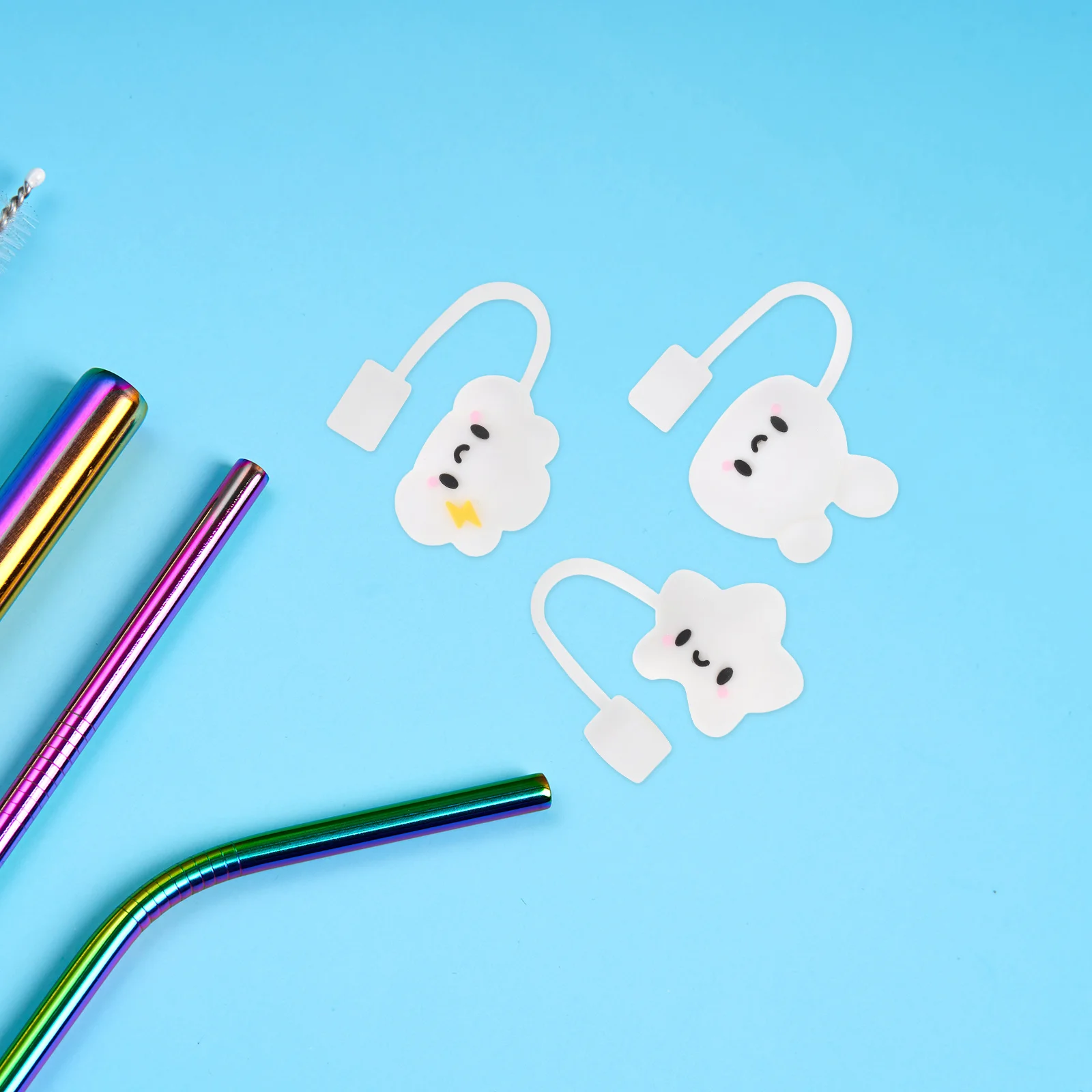 

3 Pcs Smiling Straw Cap Covers Cute Toppers Reusable Accessories Silicone Plug Caps Tumbler Lids