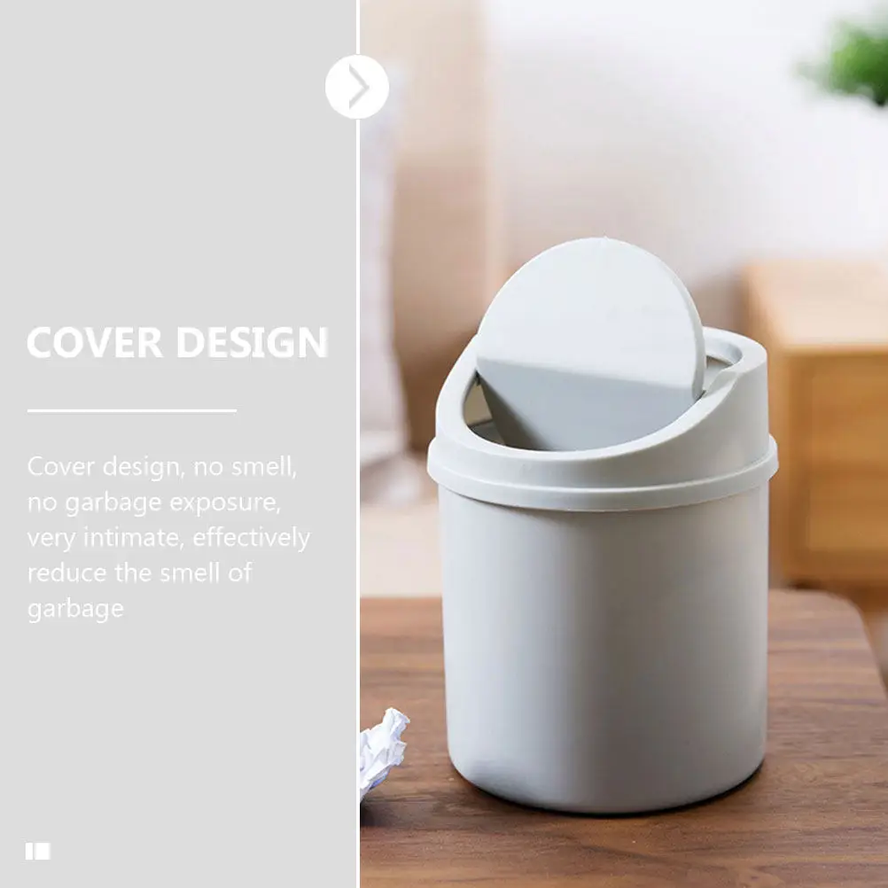 2Pcs Covered Trash Cans Small Wear-Resistant Desktop Garbage Bins Flexible Lid Household Office Study Multi-Function Waste