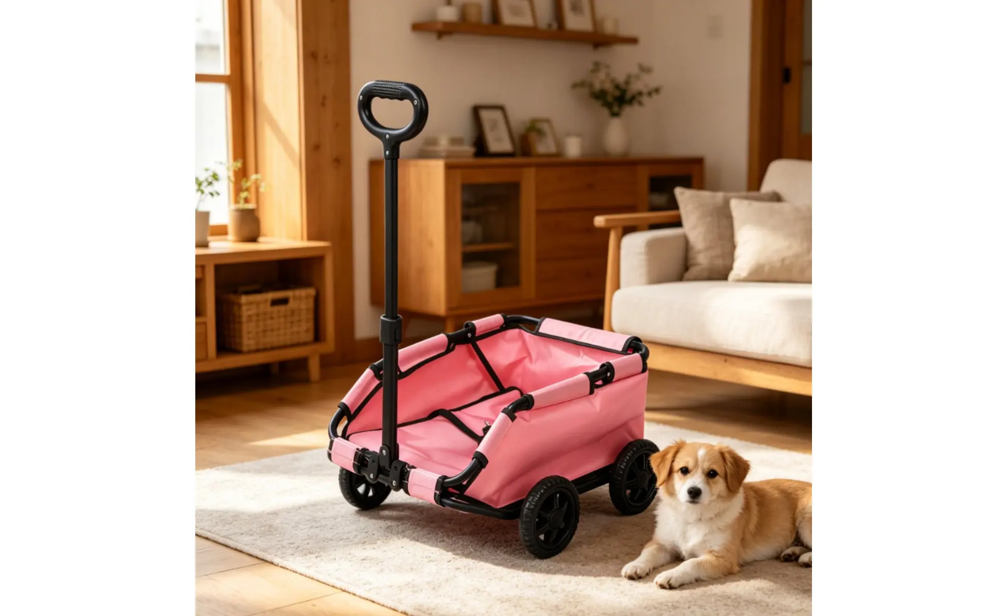 Lightweight Pet Pull Wagon Portable Foldable Pet Trolley 4-Wheel Dog Wagon Adjustable Handle Foldable Dog Carrier for Trip