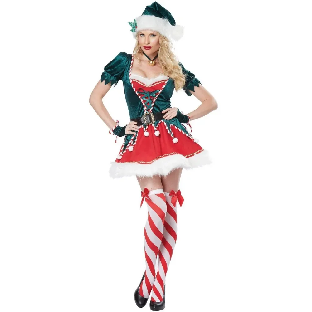 Costume d'Elfe Vert du Père Noël pour Femme Adulte, Cosplay de ixde Noël, Carnaval