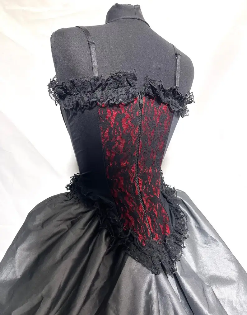 Steampunk gótico vestido de casamento preto e vermelho querida nupcial vestido de baile em camadas até o chão do vintage vestidos de noiva vitoriana