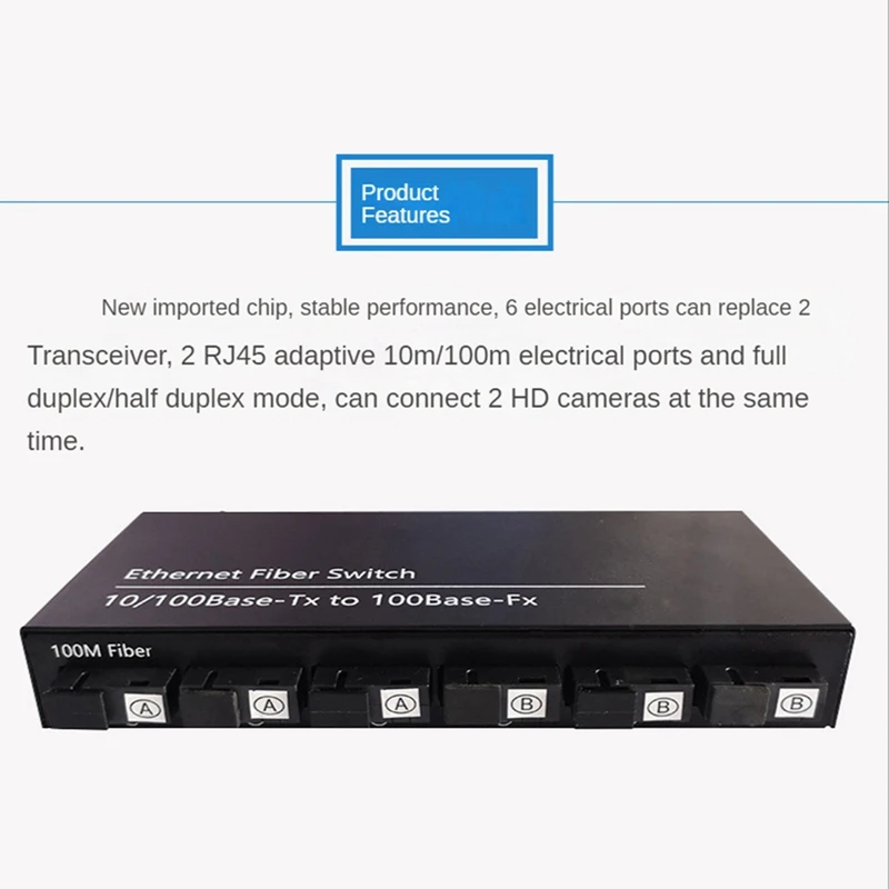 6Port 10/100M Ethernet Switch 6 Fiber Port 25KM 2UTP RJ45 Fiber Optical Transceiver Optical Media Converter