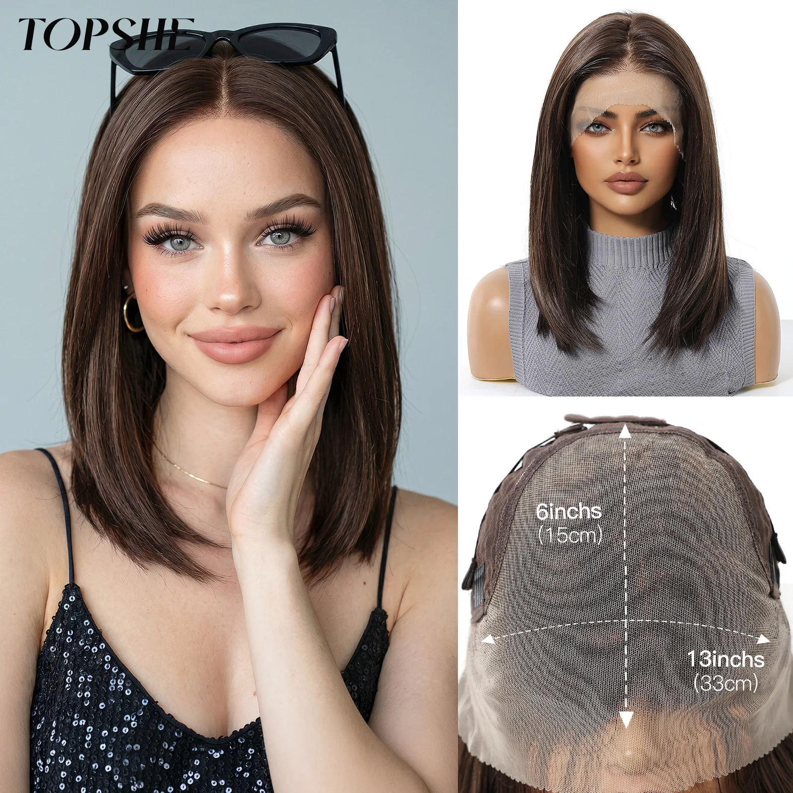 13x6 Transparent Lace Front Wig Straight Bob Dark Brown Mixed Chocolate Color Pre Plucked Natural Hairline Glueless Wig