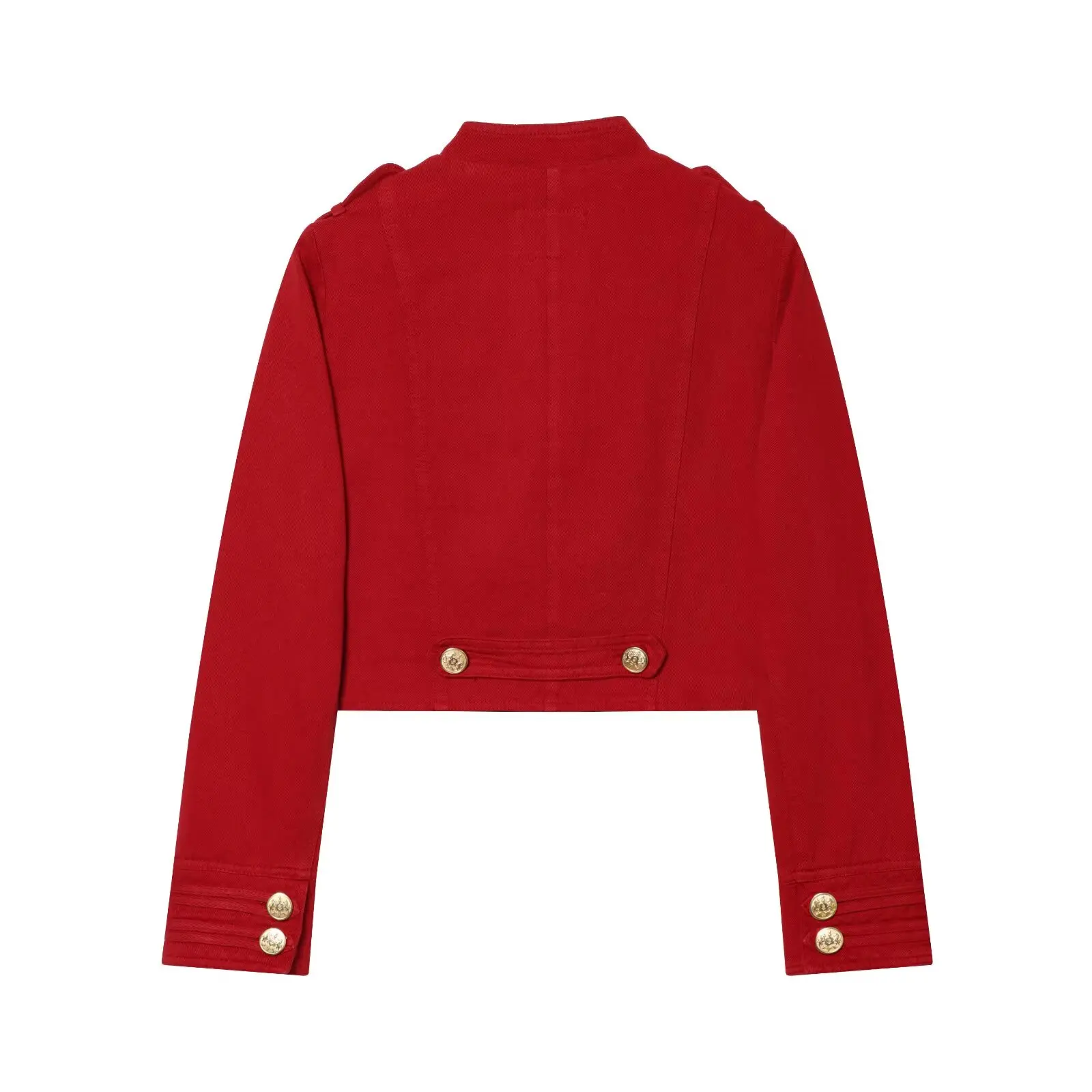 KONDALA Vintage Streetwear Einfarbige Frühlingsjacke für Damen Rot Mode 2026 Doppelreihige High-Street-Chic Kurze Damenjacke – Detail 6