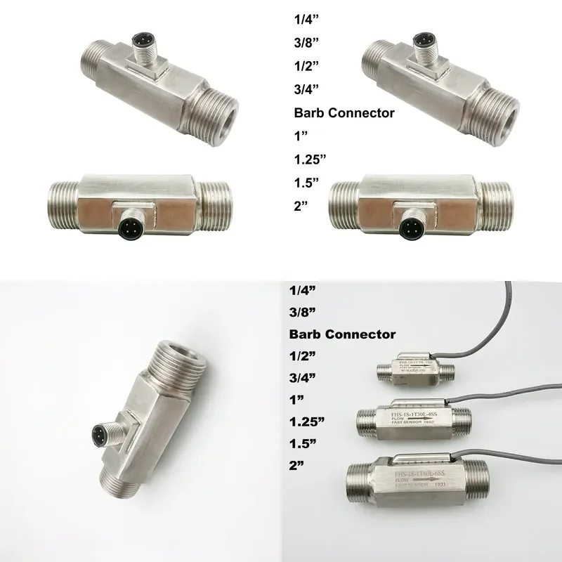 3/4 1 1.5 2 Inch Wireless Stainless Steel Mass Water Flow Sensor M12 Plug Hall Effect Turbine 4-24V 8% Accuracy