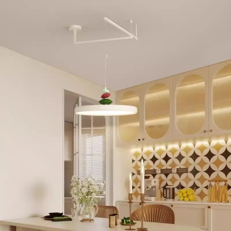 Milky White Rocker Chandeliers Foldable Retractable Dining Table Lamps LED Minimalist Modern Home Restaurant Hanging Chandelier