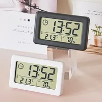 12/24 Hours Wall Clock Thermometer Digital Hygrometer Electronic Desktop Decoration Mini Alarm Clock Wall Mount, Table Holder