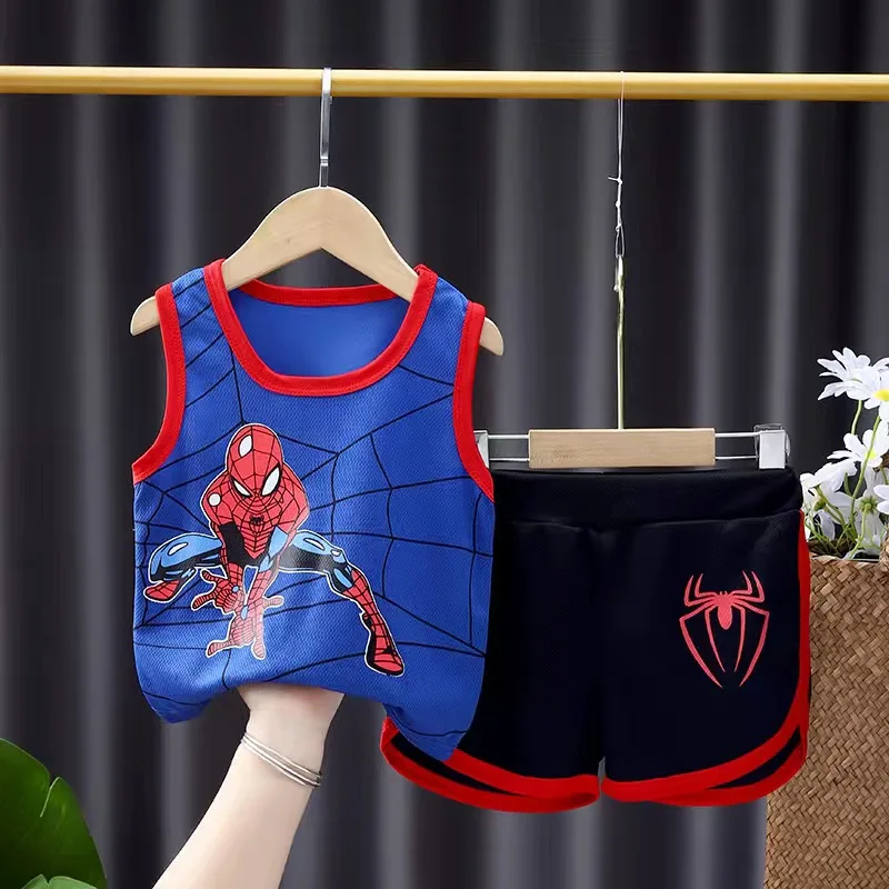 Disney-Conjunto de ropa para niños y niñas, traje de 2 piezas con estampado de dibujos animados de Spider-Man, chaleco y pantalones cortos para recién nacidos