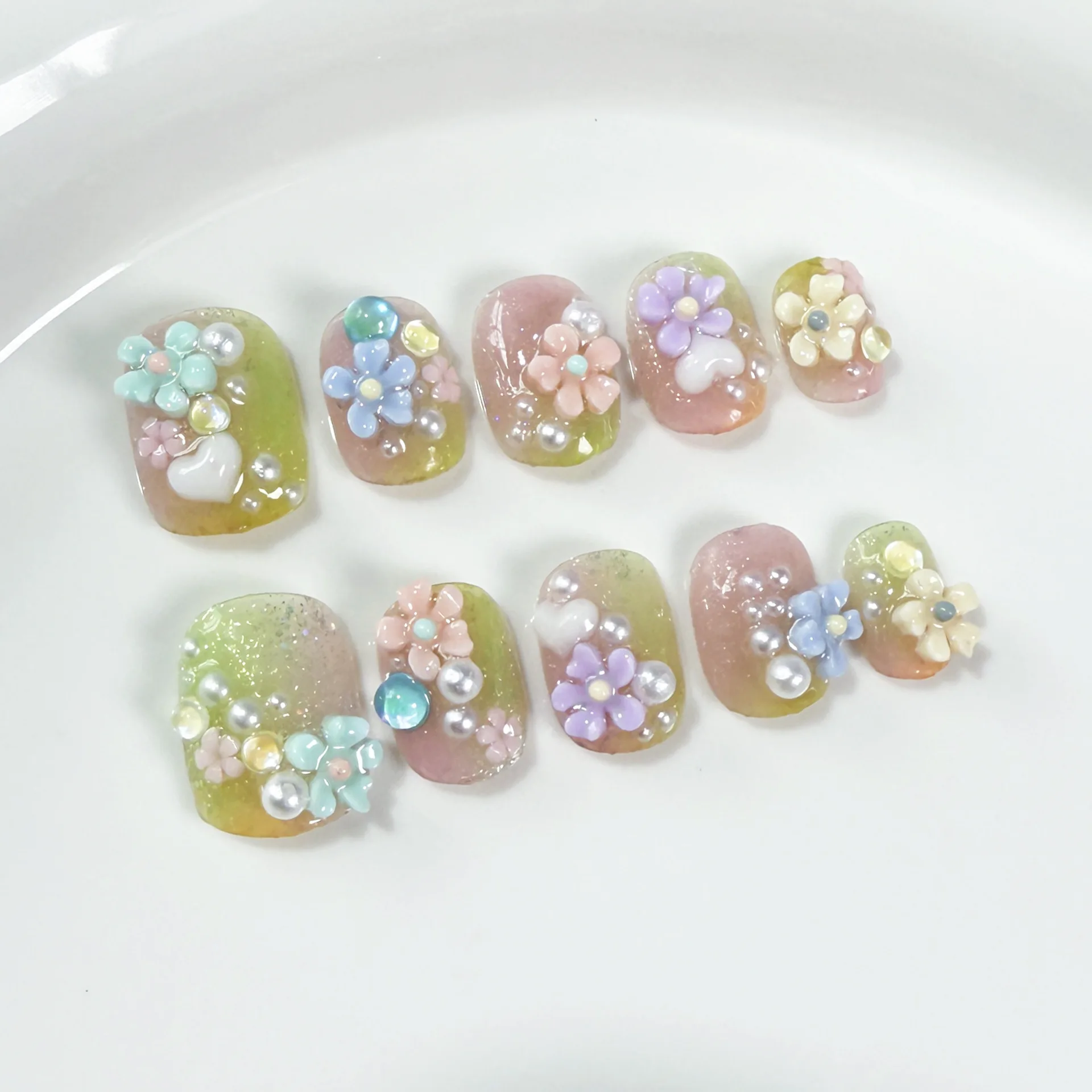 10 pçs 3d flor artesanal imprensa em unhas retro unhas falsas wearable stick-on unhas unhas falsas unhas postizas Наклад Ногти 