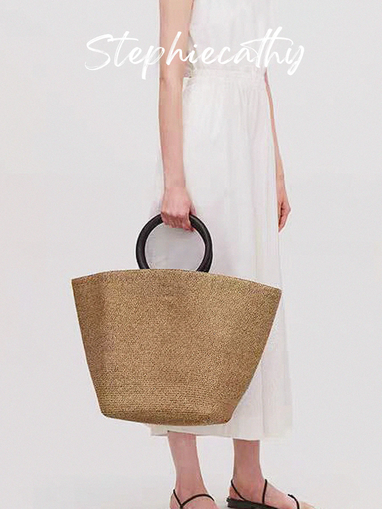 

SC женская повседневная соломенная пляжная сумка-тоут с круглой ручкой Корзина с верхней ручкой Сумка большой вместимости Универсальная отпускная праздничная сумка