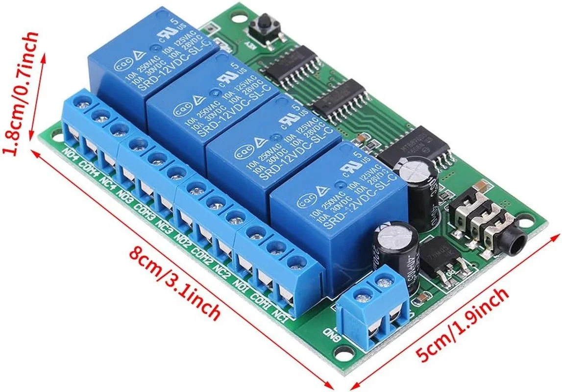AD22B04 12V 4 Channel Tone Signal Decoder Relay Board For Phone Remote Control Switching Solenoid Motor Light Alarm Automation