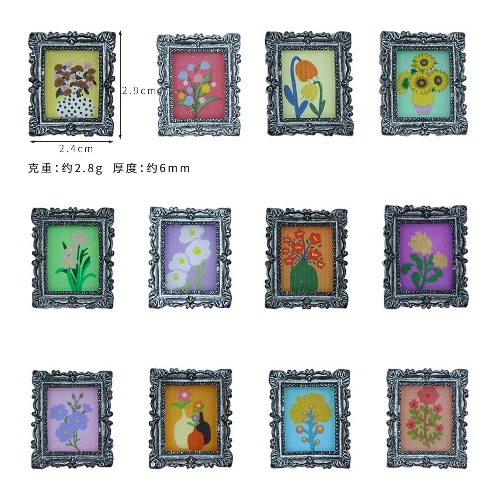 10 قطعة/الحقيبة الرجعية النفط اللوحة الإطار ل 1:12 دمية اكسسوارات المنزل مصغرة جدار ديكور Ob11 نموذج اليدوية Diy بها بنفسك اكسسوارات