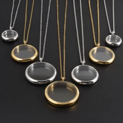 1Pc Glass Cremation Urn Locket Pendant Women Necklaces DIY Round Coin Bezel Relicario Reliquary photo Aesthetic Collares Jewelry