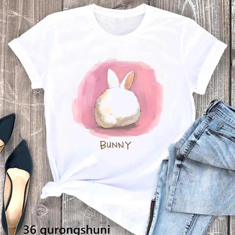 

Pink Bunny Animal Print Tshirt Girls Harajuku Kawaii Clothes Cute Rabbit T Shirt Women Summer Best Mom T-Shirt Female Wholesale