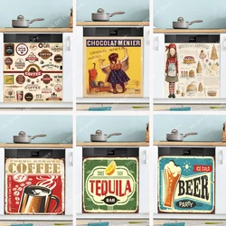 Bread Dessert Girl Retro Poster Dishwasher Sticker Decor Door Cover Picture Sticker Decal Refrigerator Magnets for Adults