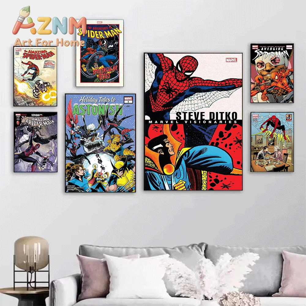 Marvel Punisher VS The Amazing Spider‑Man Comic Canvas Print, Superhero Comic Cover Graphic Art Poster, Frameless Canvas Wall