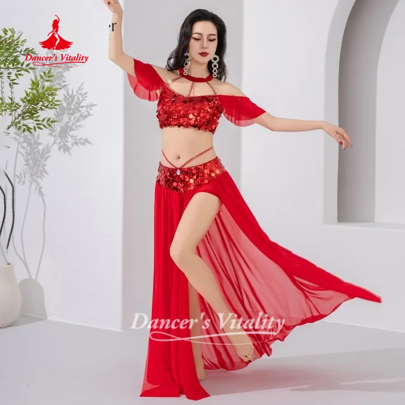 

BellyDance Suit Women's Sequin Mesh Set Adult Oriental Dance Practice Clothes Stage Performance Costume Dancer's Vitality