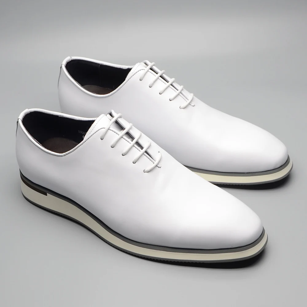 

Classic Gentleman White Suit Dress Shoes Handmade Whole-Cut Genuine Leather Men's Social Formal Oxfords Lace Up Flat Sneakers