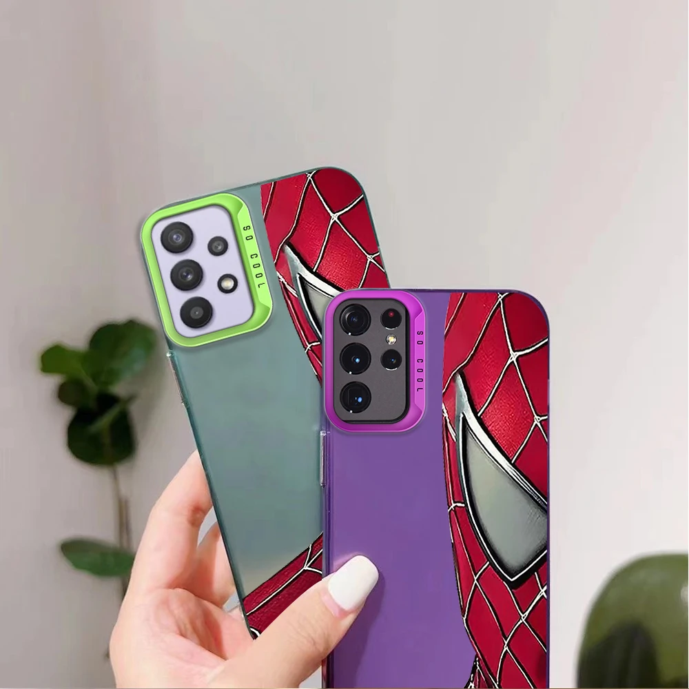 MINISO S-Spiderman Cool Laser Phone Case for Samsung S24 23 22 ULTRA A25 33 32 34 S PLUS IMD Shockproof Silicone Coque