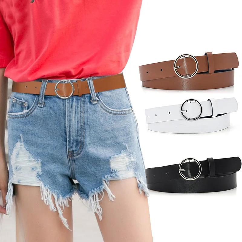 Round Ring Women Belt Fashion Waist Belt PU Leather Metal Buckle Heart Pin Belts For Ladies Leisure Dress Jeans Wild Waistband