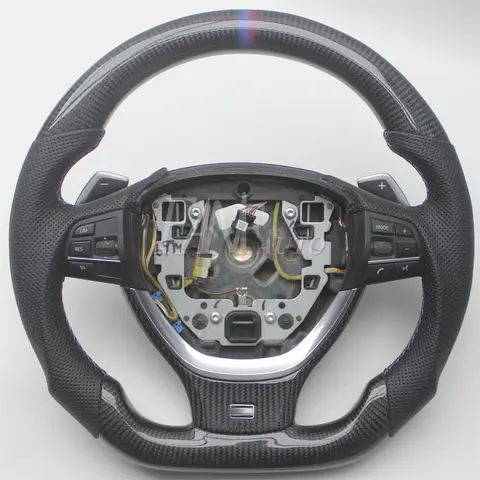 진짜 탄소 섬유 가죽 스티어링 휠, BMW F10 F11 F07 F18 F06 F12 F13 F01 F02 F03 F04 5 6 7 시리즈용 교체