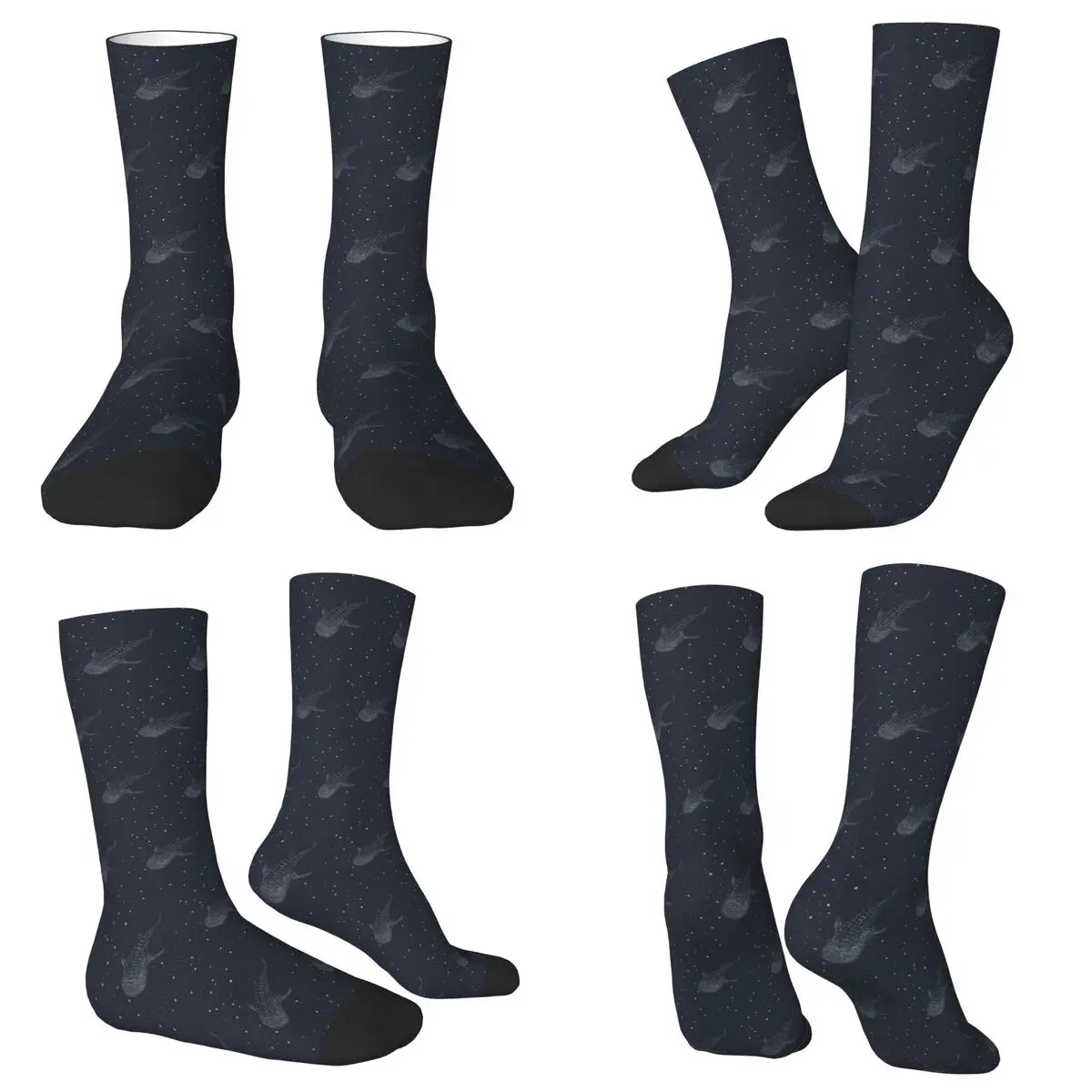 All Seasons Crew Stockings Cosmic Ocean Whale Shark Swimming Socks Harajuku Long Socks for Men Women Valentine's Day Gifts