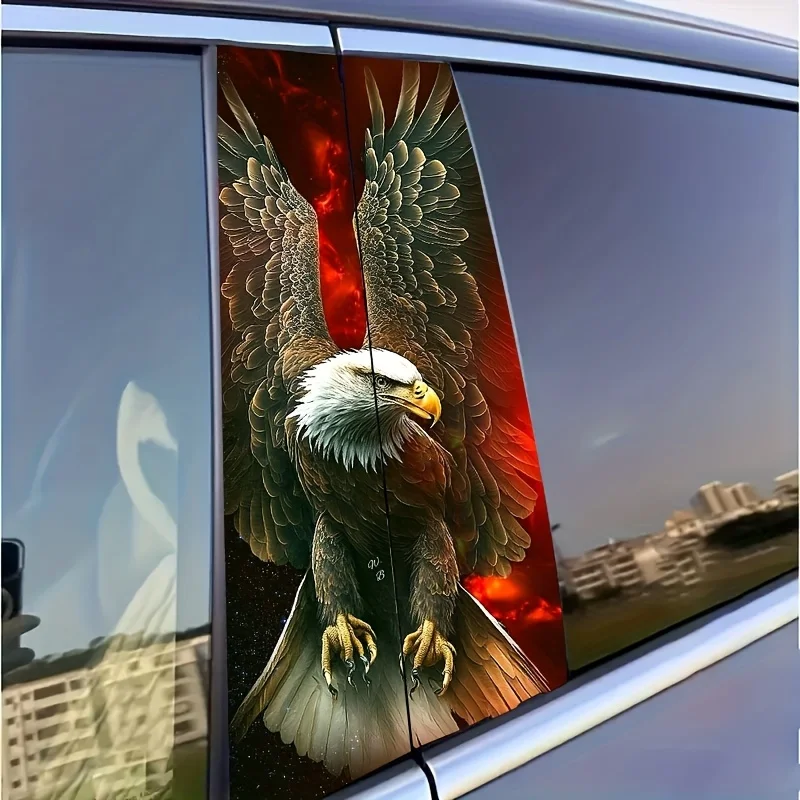 2-piece set of strong eagle shaped car B-pillar stickers - glossy surface fantasy theme design, exterior accessories, DIY