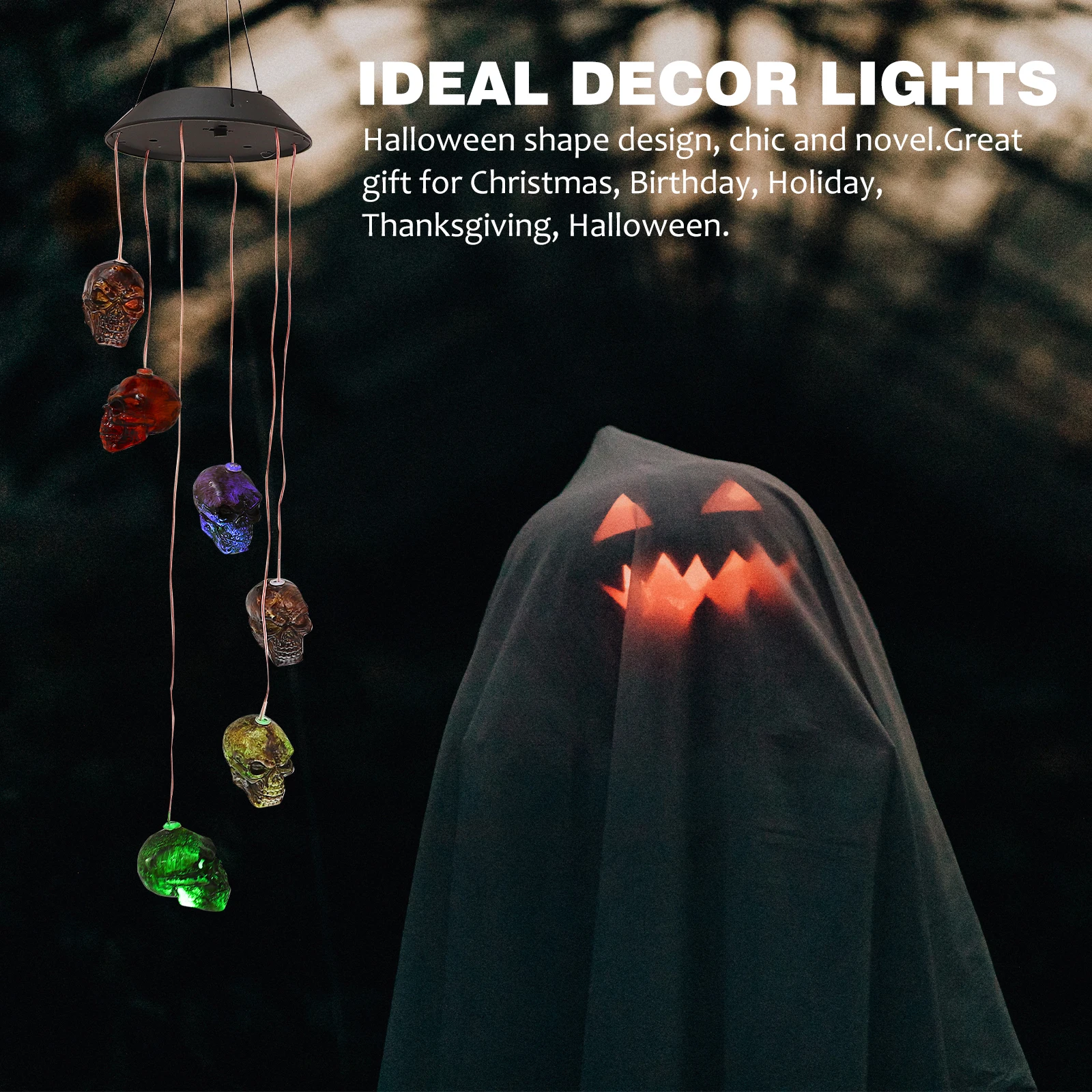 

Skull Wind Chime Lamp Halloween Decor Solar Pendant Light PVC Plastic Outdoor Garden LED Chimes Night Lighting Accessories