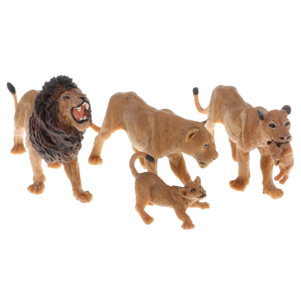 4 figuras de leones, figuras de animales incluyen cachorros de león, juguete educativo, regalo de cumpleaños y Navidad