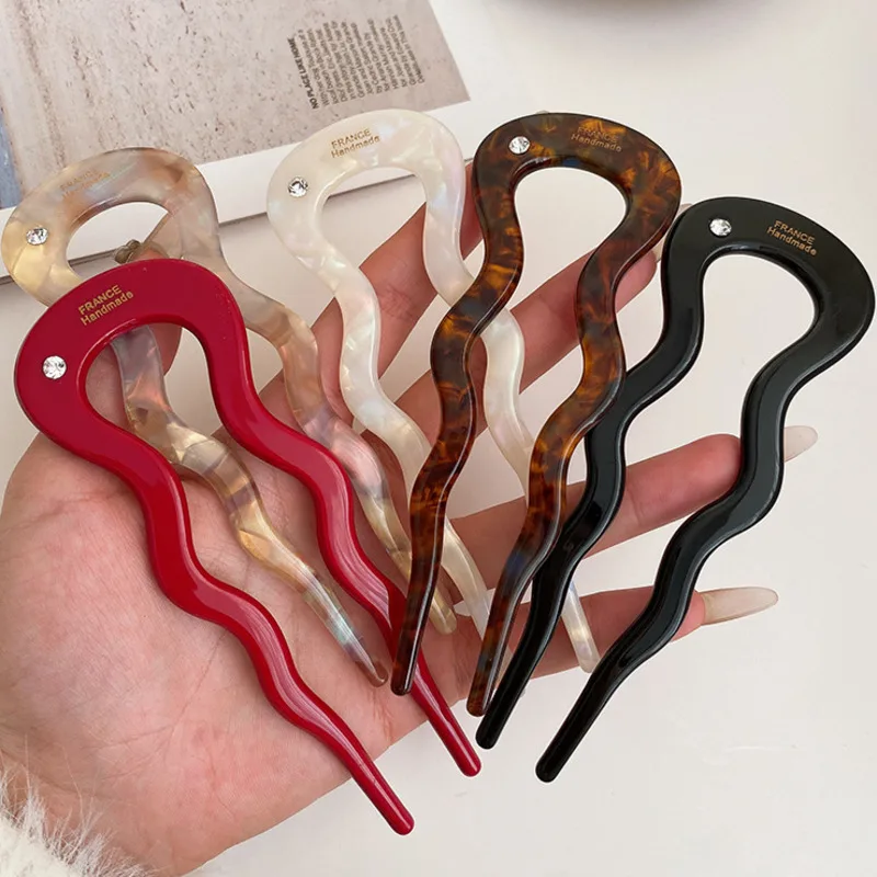 Fashion Acetate Hair Sticks For Women Girls Elegant U Shape Chopstick Hair Clips Hairpins Wedding Hairstyle Hair Accessories New