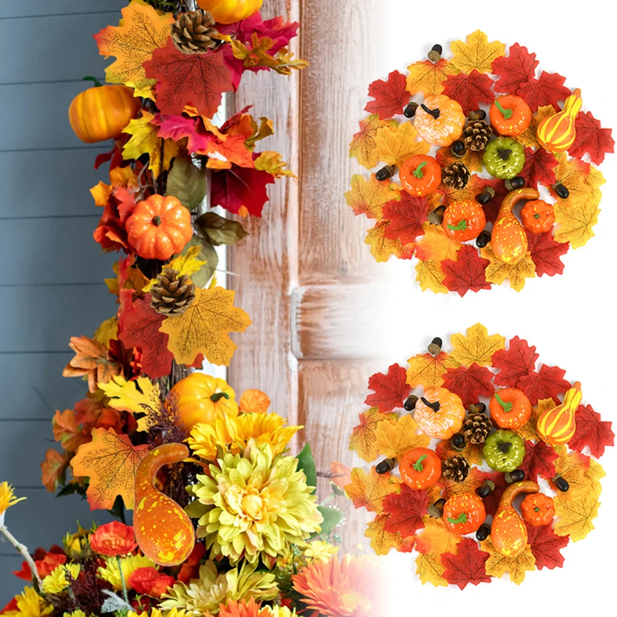 50Pcs Fall Harvest Decor Props Artificial 3D Pumpkin Gourd Acorn Berries Maple Leaf Artificial Pumpkin Craft Simulation Hallowee