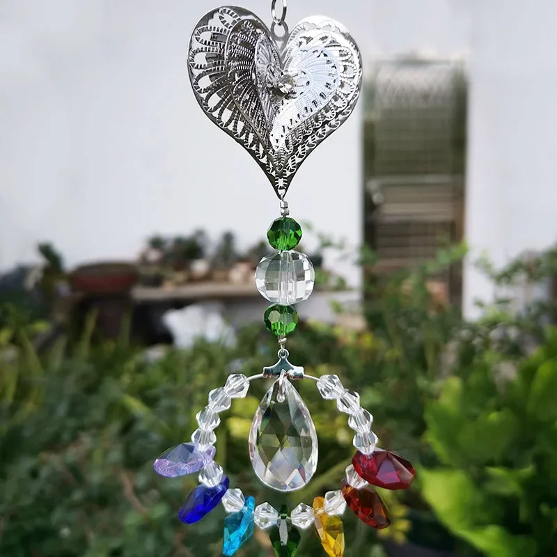 Crystal Suncatcher Metal Ornaments Hanging Pendant Chandelier Parts Faceted Prism Chakra Sun Catcher Home Window Xmas Decoration