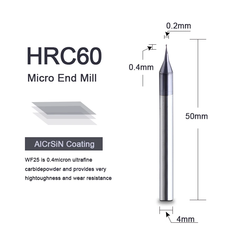 HRC60 High Quality 0.2-0.9mm Micro 2 Flutes Flat End Mill CNC Router Bit 4mm Shank Tungsten Carbide End Mill Mini Milling Cutter