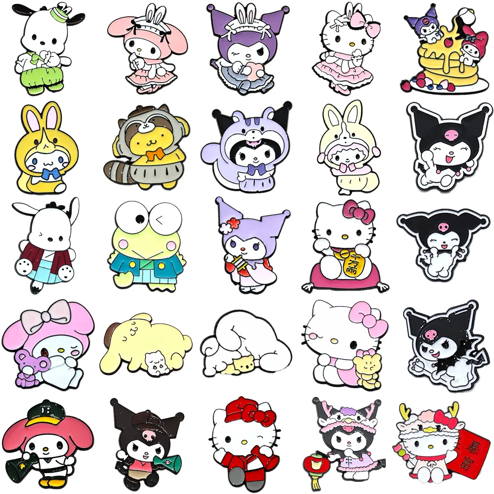 

Kawaii Sanrio Enamel Lapel Pins Cute Cartoon Hello Kitty Kuromi Melody Metal Badges for Backpack Women Men Fashion Brooches Gift