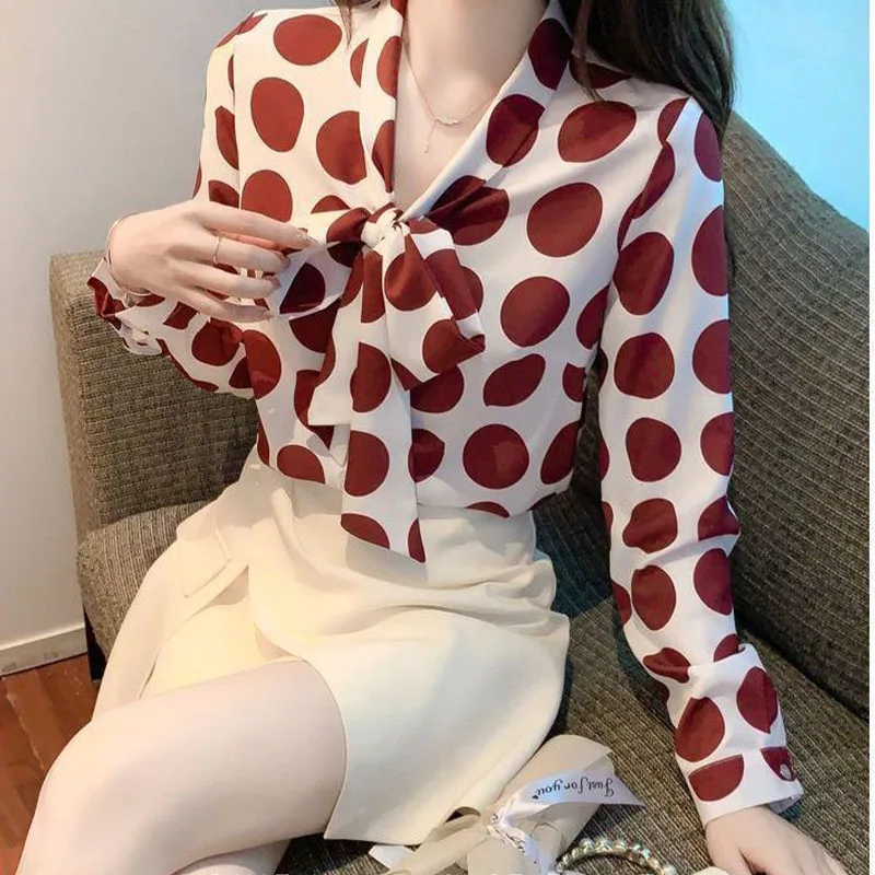 Women Clothing Fashion Casual Polo-Neck Chiffon Tops Spring Autumn Loose Camouflage Long Sleeve Blouse Lady Elegant Cardigan