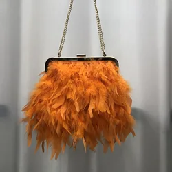 Ostrich Feather Tassel Clutch 2023 Autumn Winter Wedding Party Evening Bags For Women Fashion Luxury Clutches Chain Shoulder Bag