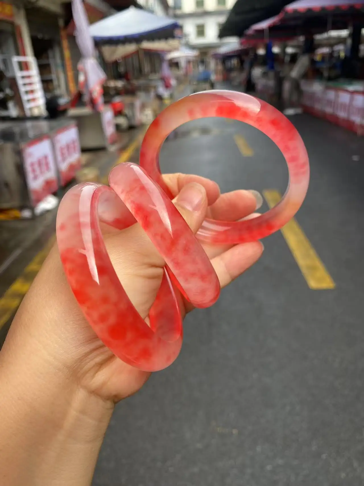 

Natural High Quality Red And White Jade Bangle Lucky Auspicious Stone Bangles for Women Jewelry Accessories