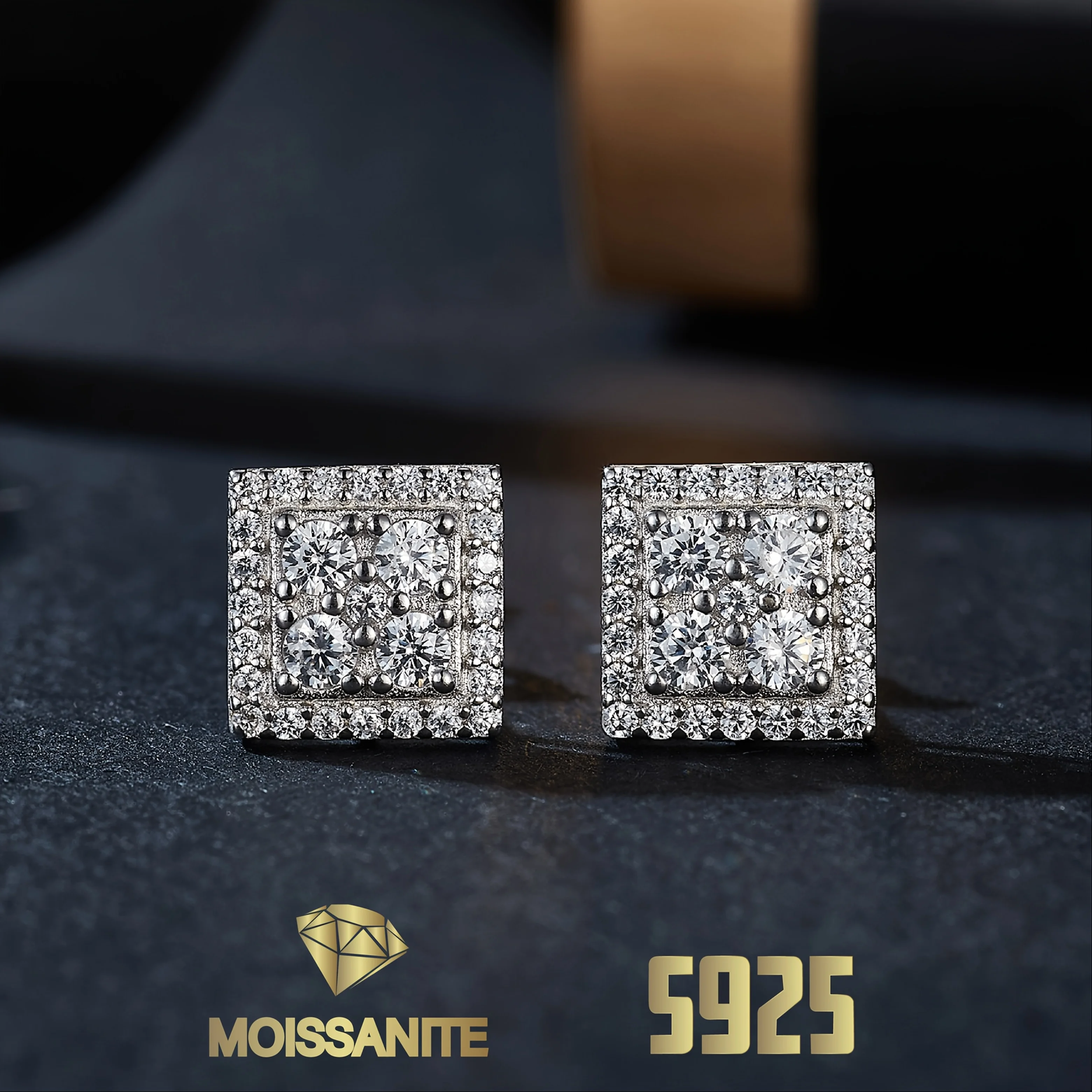 

Moissanite Earrings Square Stud Earring 925 Silver Orignal Elegant Woman's Earring Engagement