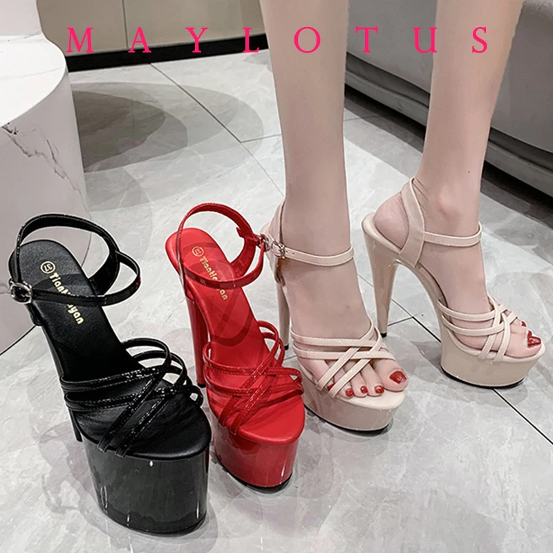 2025 Summer Cross-Strap Stripper Heels Open Toe Platform Sandals Girls Shoe for Party Club Women Sexy Show Sandals High Heels