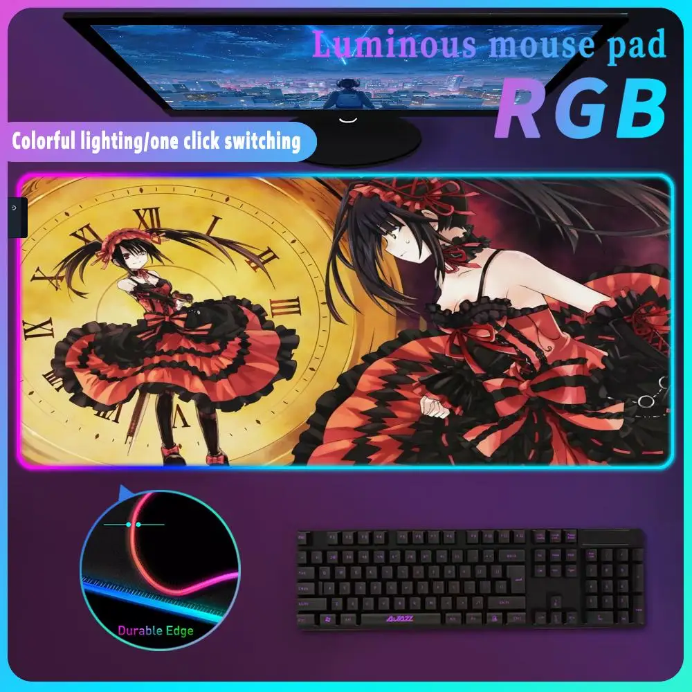 RGB Date a Live Gamer Accessories Pc Gaming Computer Mousepad Tokisaki Kurumis Rubber cool Table Pad Carpet Desk Mats Kawaii pad