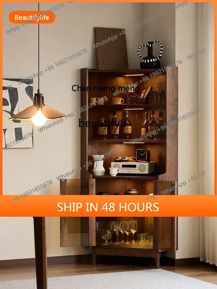 cn8350 ss Solid wood side cabinet, wall kitchen cabinet, black walnut storage cabinet
